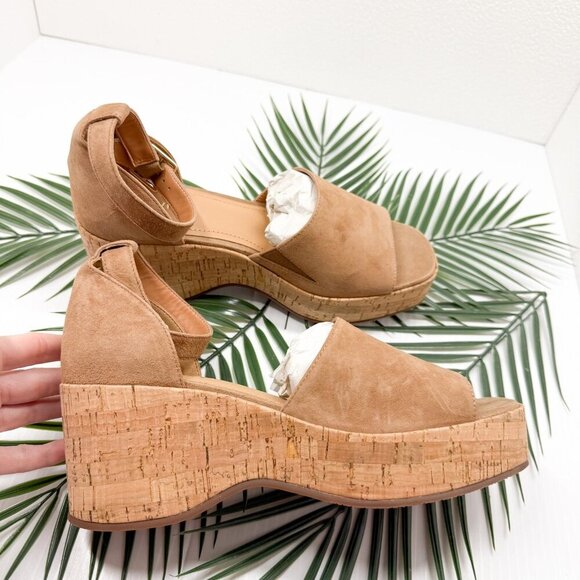 Lisa Vicky Shoes Womens Size 9 Cognac Kid Suede Platform Wedge Sandals LAUD-V - Picture 8 of 12
